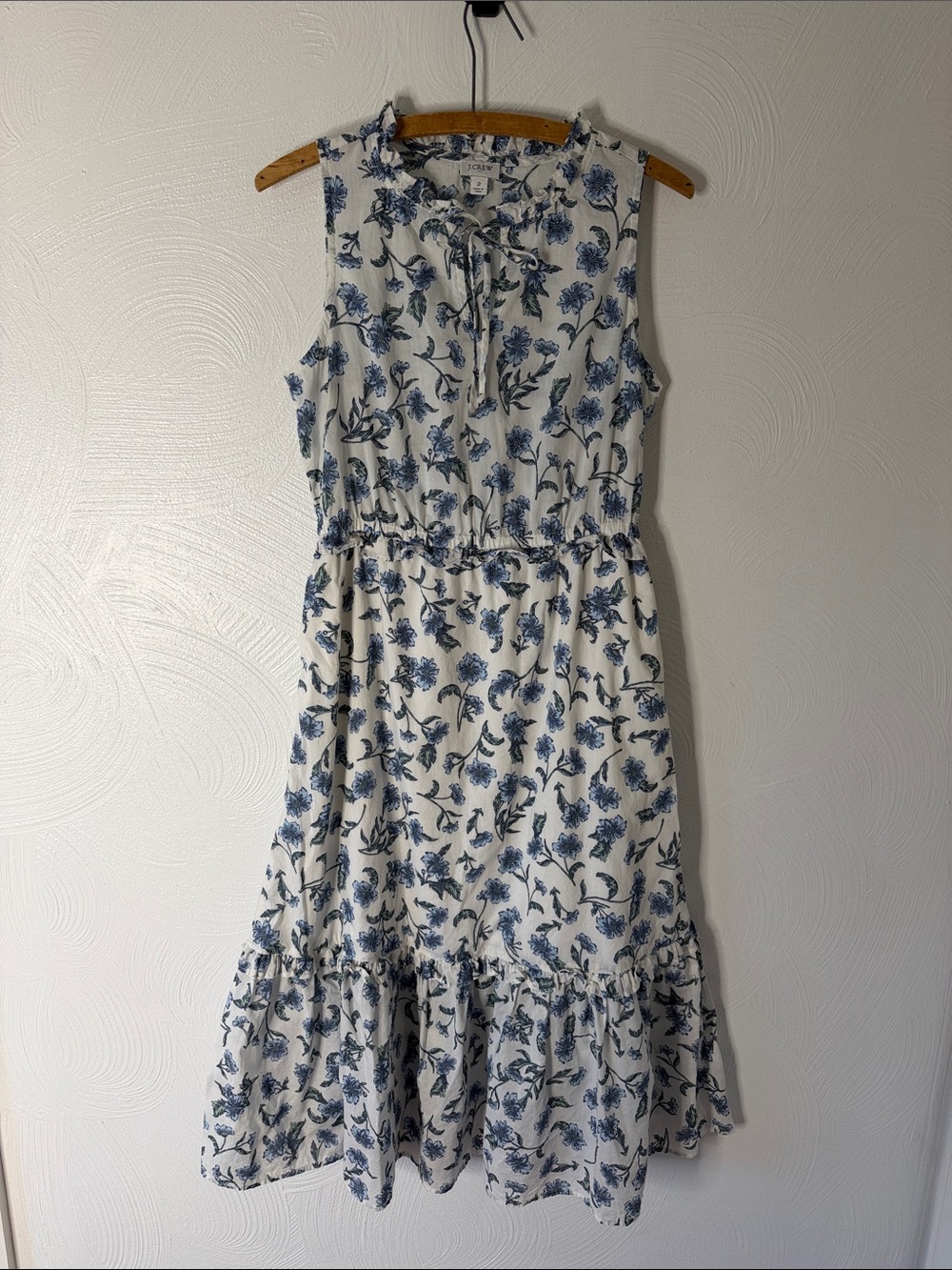 J. Crew 100% Cotton Sleeveless Midi Dress with Blue Floral Print.  Size 2.